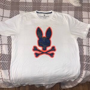 Psycho Bunny White T-Shirt with Orange and Blue Logo